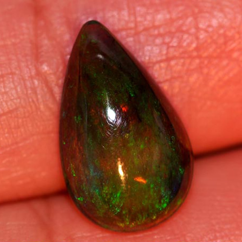 Natural Fire Red Black Opal 2.81 Ct. Pear Cabochon Shape 14.8 x 9.1 Mm. Gemstone From Ethiopia (1 of 3)