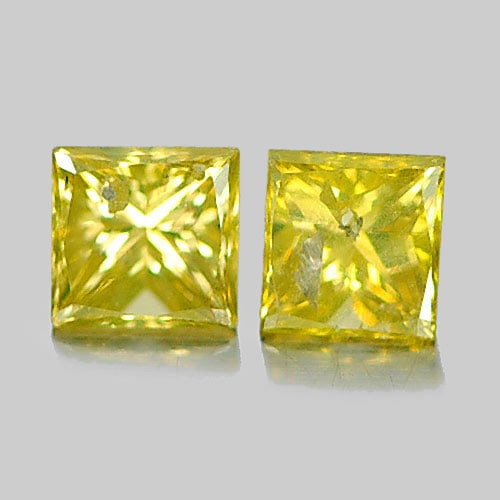Natural Yellow Loose Diamond 0.18 Ct. 2 Pcs Square Princess Cut 3.1 Mm From Belgium: Product ID: 802102963 Product Name: Natural Enhanced Diamond Weight: 0.18 CT. Size: 3.1 x 3.1 x 2.2 MM. Shape: Square Princess Cut Color: Yellow Clarity:VSI Luster: Scintillating Gems Origin: Belgium