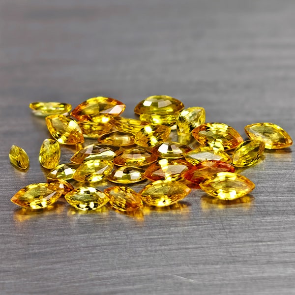 Natural Yellow Songea Sapphire 3.68 Ct. 30 Pcs. Marquise Shape 4.9 x 2.6 Mm. Gemstones From Tanzania: Product ID: 806161986 Product Name: Natural Yellow Sapphire Weight: 3.68 CT. Size: 4.9 x 2.6 x 1.2 MM. Shape: Marquise Shape Color: Yellow Clarity:VVS - VSI Luster: Good Gems Origin: Tanzania Treatmen