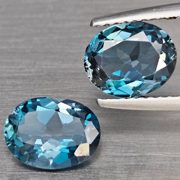 Natural London Blue Topaz 3.95 Ct. 2 Pcs Oval Shape 9.5 x 7.3 Mm Gemstone from Brazil (1 of 3)