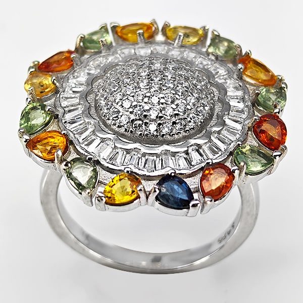 Natural Fancy Color Sapphire 925 Sterling Silver Ring Jewelry 8.00 Grams Size 8 (1 of 3)