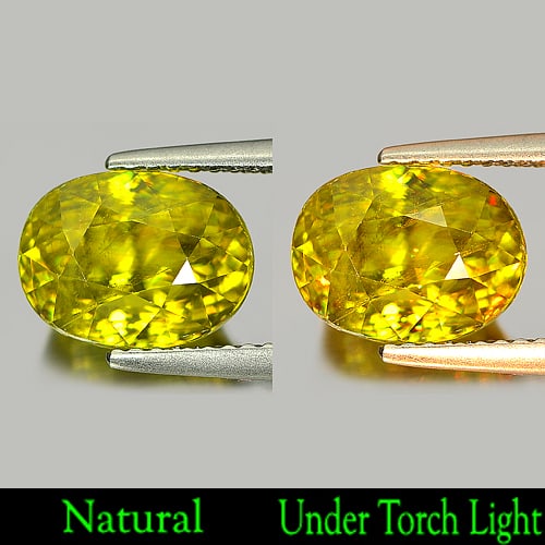 Natural Multi Color Titanium Sphene With Rainbow Spark 4.31 Ct. Oval Shape 9.8 x 7.6 Mm. Gemstone: Product ID: 806506489 Product Name: Natural Sphene Weight: 4.31 CT. Size: 9.8 x 7.6 x 7.2 MM. Shape: Oval Color: Multi Color With Rainbow Spark Clarity:VSI Luster: Adamantine Gems Origin: Madagascar T