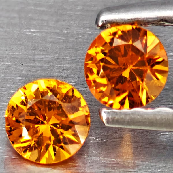 Natural Orange Yellow Sapphire 0.23 Ct. 2 Pcs Round Diamond Cut 3 Mm Gemstones From Thailand (1 of 3)