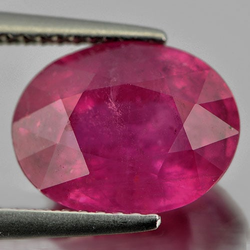 Natural Purplish Red Ruby 5.38 Ct. Oval Shape 11.3 x 9.1 Mm. Gemstone From Mozambique (1 of 3)
