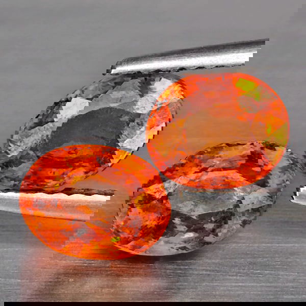 Natural Orangish Red Spessartine Garnet 2.55 Ct. 2Pcs Oval Shape 6.8 x 5.2 Mm Gemstones From Namibia (1 of 3)