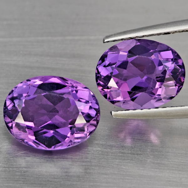 Natural Purple Amethyst 6.88 Ct. 2 Pcs Oval Shape 10.2 x 8.7 Mm Gemstone From Brazil (1 of 3)