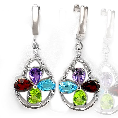 Natural Amethyst Topaz Peridot and Garnet 925 Sterling Silver Earrings Jewelry 7.82 Grams (1 of 3)