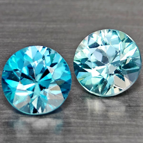 Natural Blue Zircon 1.43 Ct. 2 Pcs Round Diamond Cut 5.1 Mm Gemstone from Cambodia (1 of 3)