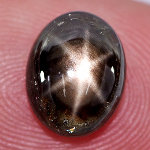 Natural Black Star Sapphire 3.18 Ct. Oval Cabochon Shape 9.4 x 7.5 Mm Gemstone from Thailand: Product ID: 806132823 Product Name: Natural Star Sapphire Weight: 3.18 CT. Size: 9.4 x 7.5 x 3.8 MM. Shape: Oval Cabochon Color: Black Clarity:Opaque Luster: Good 6 Rays Star Gems Origin: Thailand Tre