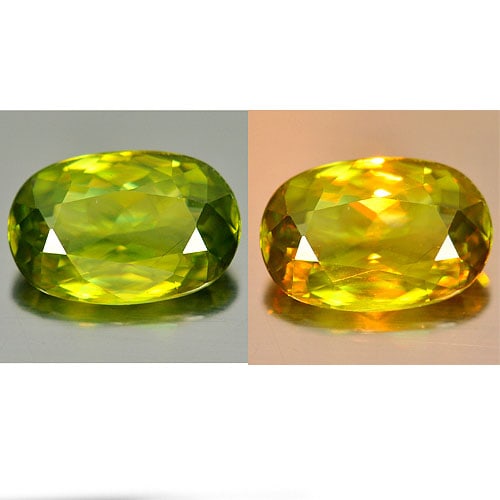 Natural Green Sphene Rainbow Spark 2.03 Ct. VVS Oval Shape 9.8 x 6.4 Mm. Unheated Gemstone (1 of 3)
