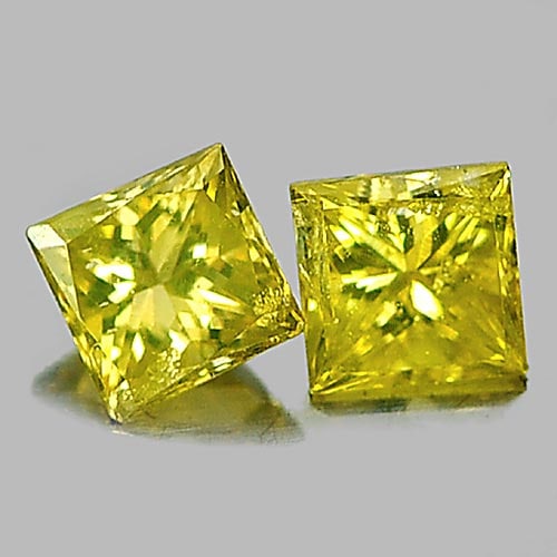 Natural Yellow Loose Diamond 0.35 Ct. 2 Pcs. Square Princess Cut 3.1 Mm From Belgium (1 of 3)
