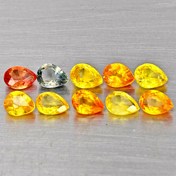 Natural Fancy Color Sapphire 1.75 Ct. 10 Pcs Pear Shape Gemstones From Tanzania: Product ID: 806162717 Product Name: Natural Fancy Color Sapphire Weight: 1.75 CT. Size: 4 x 3 x 2.1 to 3.8 x 3 x 1.8 MM. Shape: Pear Shape Color: Fancy Color Clarity:VVS - VSI Luster: Very Good Gems O
