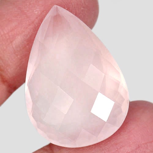 Natural Rose Pink Quartz 28.27 Ct. Clean Pear Checkerboard Cut 27 x 19.4 Mm. Gemstone From Brazil (1 of 3)
