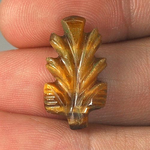 Natural Golden Tiger Eye 7.11 Ct. Carving Leaves Shape 20 x 10.8 Mm Gemstone From Thailand (1 of 3)