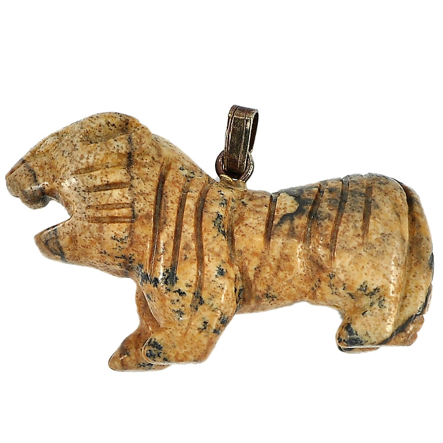 Natural Brown Jasper with Pendant 43.08 Ct. Tiger Carving 35 x 18 Mm. Gemstone From USA: Product ID: 819100796 Product Name: Natural Jasper Weight: 43.08 CT. Size: 35 x 18 x 11 MM. Shape: Tiger Carving Color: Brown Clarity:Opaque Luster: Good Gems Origin: USA Treatment: Unheated Crystal S