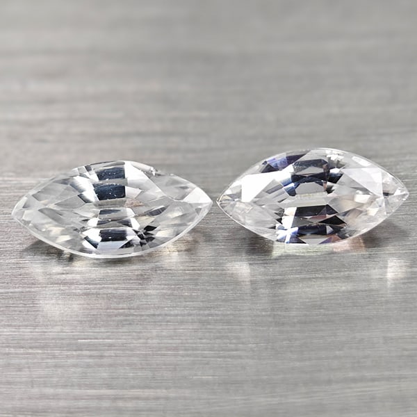 Natural White Zircon 2.11 Ct. 2 Pcs. Marquise Shape 7.9 x 4 Mm. Gemstones From Cambodia: Product ID: 807742960 Product Name: Natural Zircon Weight: 2.11 CT. Size: 7.9 x 4 x 3.5 MM. Shape: Marquise Color: White Clarity:VSI Luster: Good Gems Origin: Cambodia Treatment: Heated Crystal Struct