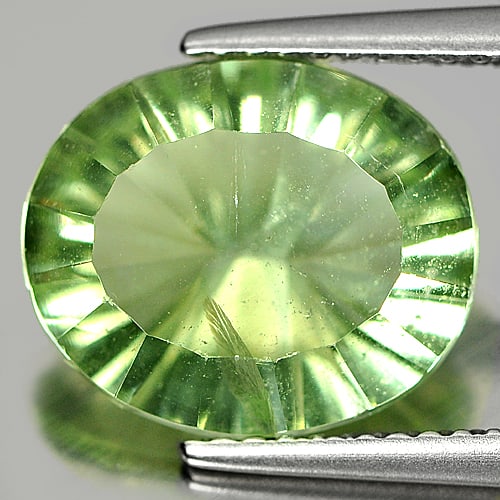 Natural Green Fluorite 4.81 Ct. Oval Concave Cut 12.3 x10.3 Mm. Unheated Gemstone From Brazil (1 of 3)