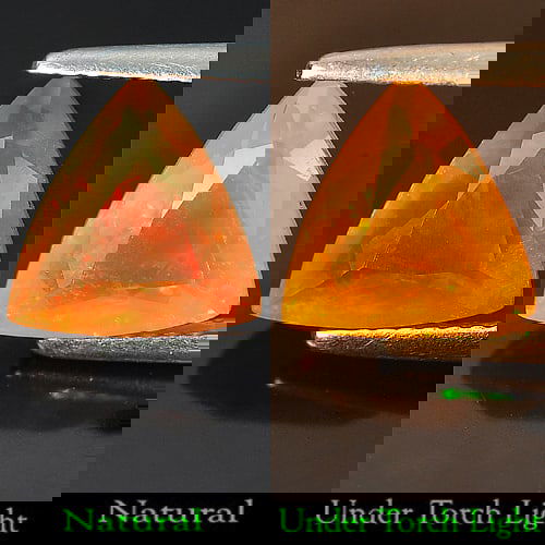 Natural Orange Rainbow Fire Opal 1.81 Ct. Trilliant Shape 9.6 x 9.3 Mm. Gemstone: Product ID: 818719755 Product Name: Natural Opal Weight: 1.81 CT. Size: 9.6 x 9.3 x 5.3 MM. Shape: Trilliant Color: Orange Rainbow Clarity:Semi - Transparent Luster: Stunning Gems Origin: Ethiopia Tre