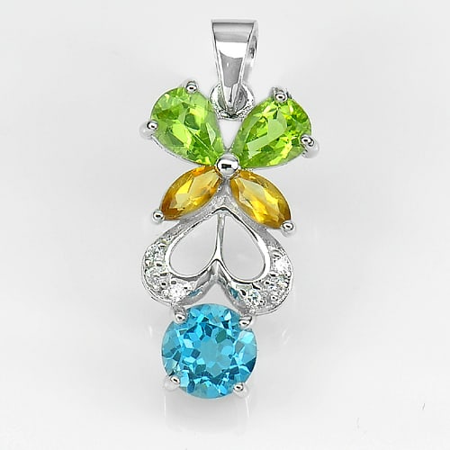 Natural Topaz Peridot and Citrine 925 Sterling Silver Pendant Jewelry 2.71 Grams (1 of 3)