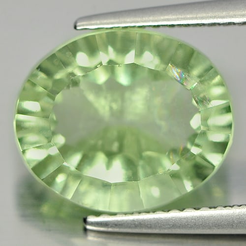 Natural Green Fluorite 5.80 Ct. Oval Concave Cut 12.3 x 10.3 Mm. Unheated Gemstone From Brazil (1 of 3)