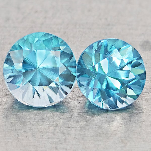 Natural Blue Zircon 1.53 Ct. 2 Pcs. Round Diamond Cut 5.1 Mm. Gemstones From Cambodia (1 of 3)