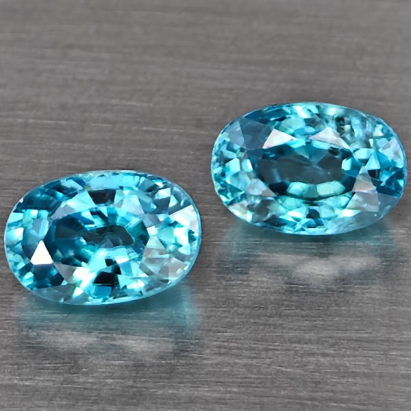 Natural Blue Zircon 1.74 Ct. 2 Pcs Oval Shape 6.2 x 4.2 Mm Gemstone From Cambodia (1 of 3)