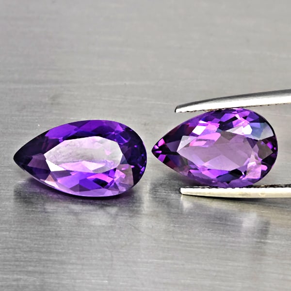 Natural Purple Amethyst 8.69 Ct. 2 Pcs Pear Shape 14.9 x 8.9 Mm Gemstone From Brazil (1 of 3)