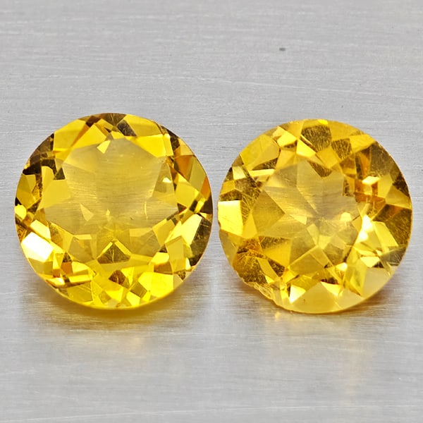 Natural Yellow Citrine 2.15 Ct. 2 Pcs Round Shape 7.2 Mm Gemstones From Brazil (1 of 3)