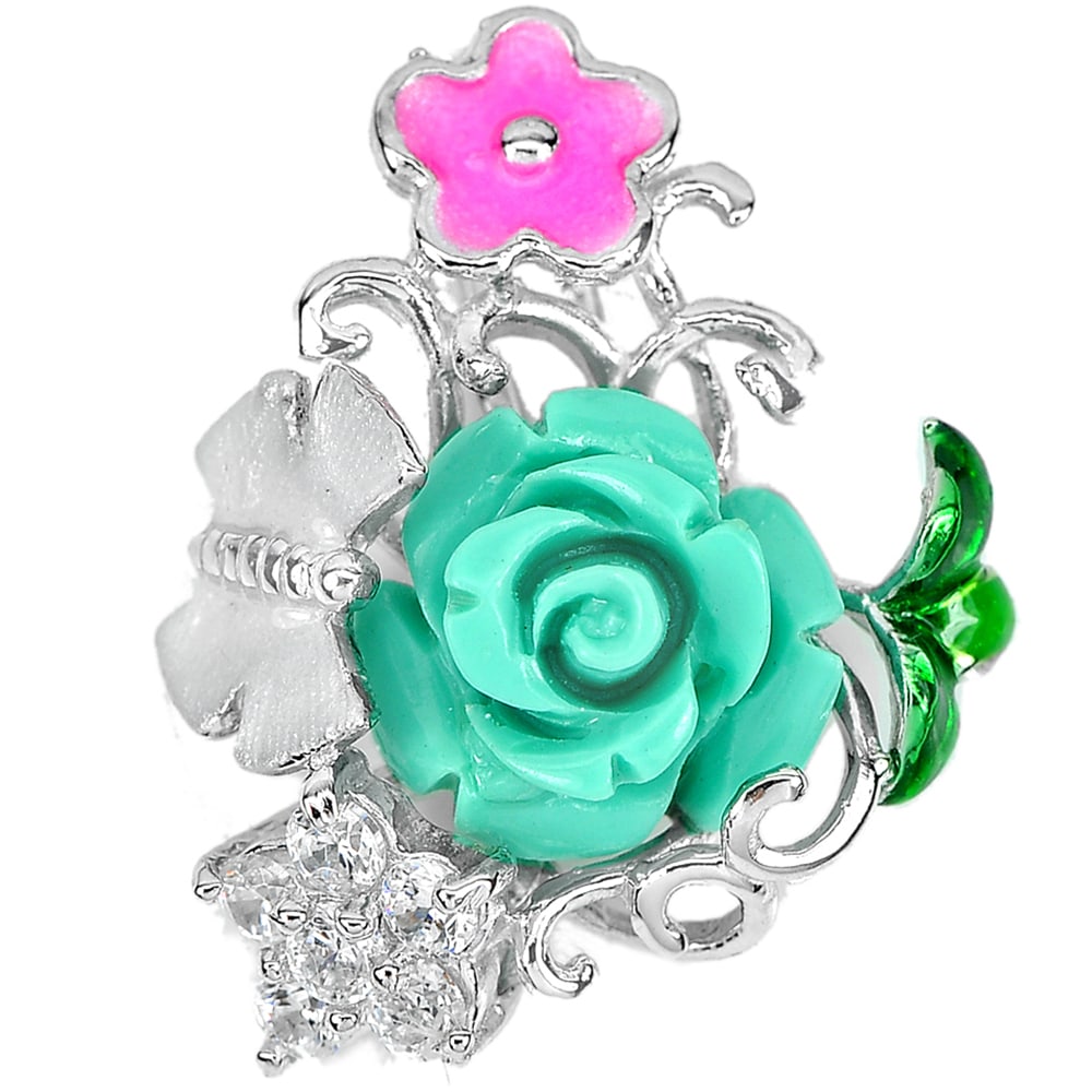 925 Sterling Silver Pendant Jewelry with Green Flower Resin and White CZ 3.81 G.: Product ID: 202101612 Product Type: 925 Sterling Silver Fine Jewelry Jewelry Weight: 3.81 Grams. Gemstones Color: Multi-Color Metal: Solid Silver 92.5%. Gemstone Detail: Green Flower Resin. And Round