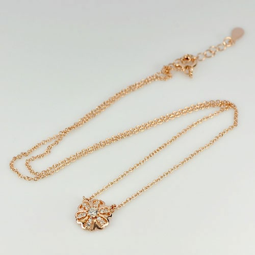 925 Sterling Silver Necklace Jewelry with CZ Rose Gold Plate Length 18 Inch. (1 of 3)