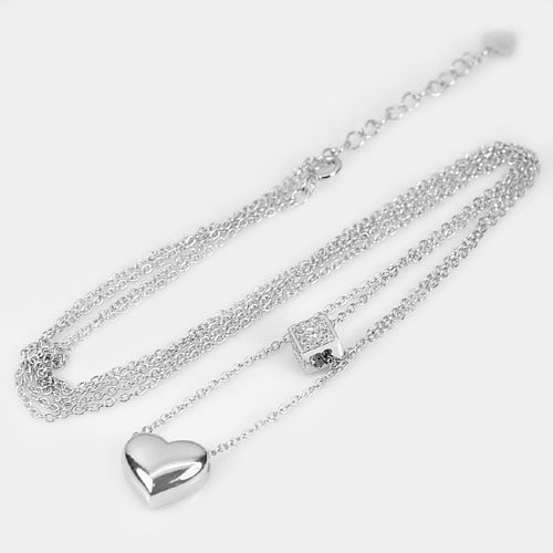 925 Sterling Silver Necklace Jewelry with CZ 18 Inch. Heart And Cubic Design (1 of 3)