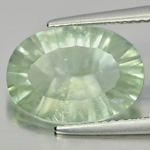 Natural Green Fluorite 5.66 Ct. Oval Concave Cut 14.1 x 10 Mm. Gemstone (1 of 3)