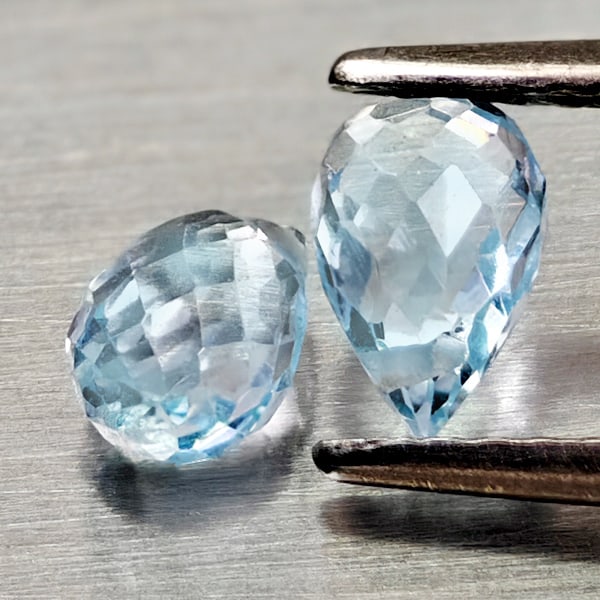 Natural Sky Blue Topaz 1.36 Ct. 2 Pcs Briolette with Drilled Gemstones from Brazil (1 of 3)