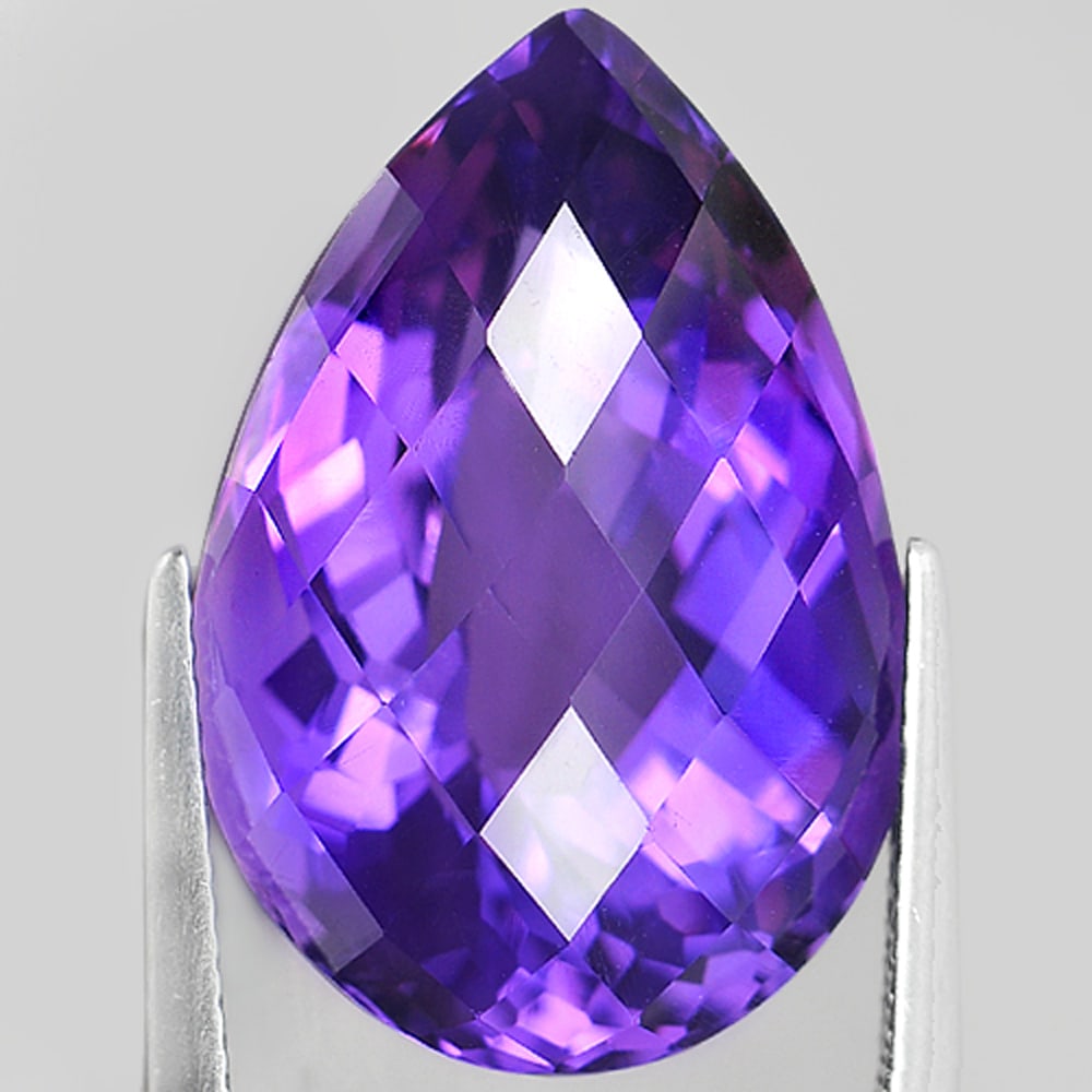Certificate Natural Purple Amethyst 22.63 Ct. Clean Pear Checkerboard Cut 15.6 x 13.2 Mm. Gemstone (1 of 4)