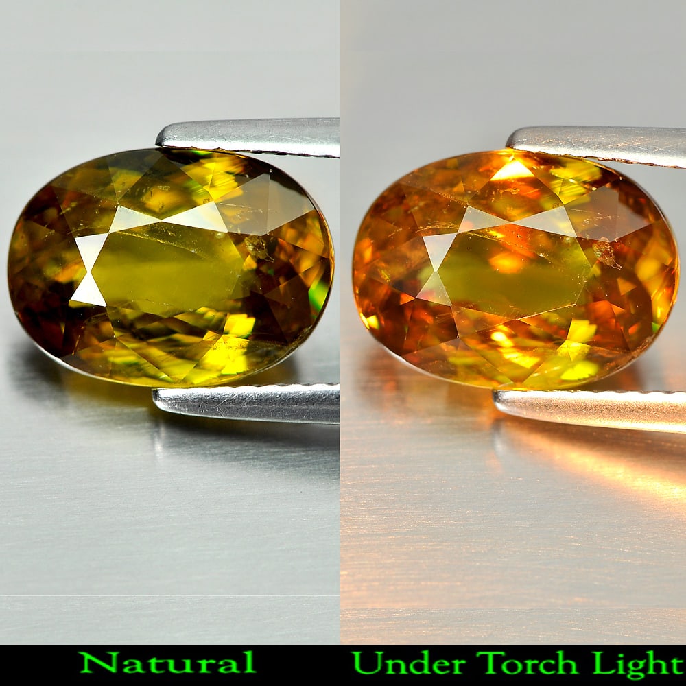 Natural Multi-Color Shpene 4.38 Ct. Oval Shape 11.5 x 8.4 Mm. Gemstone from Madagascar: Product ID: 806507998 Product Name: Natural Sphene Weight: 4.38 CT. Size: 11.5 x 8.4 x 5.4 MM. Shape: Oval Color: Multi-Color With Rainbow Spark Clarity:VSI Luster: Adamantine Gems Origin: Madagascar