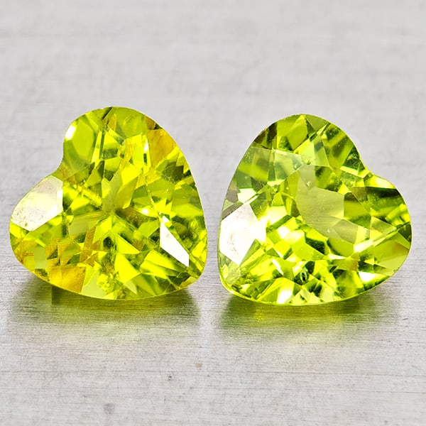 Natural Green Peridot 1.69 Ct. 2 Pcs. Heart Shape 6.3 x 6.1 Mm. Gemstones (1 of 3)