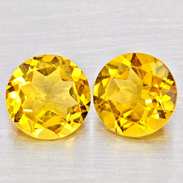 Natural Yellow Citrine 2.23 Ct. 2 Pcs Round Shape 7.2 Mm. Gemstones From Brazil (1 of 3)