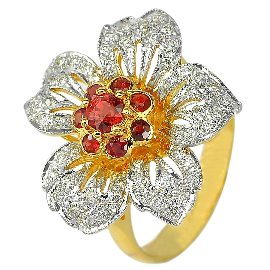 Natural Red Songea Sapphire 0.55 Ct. and Diamond 0.37 Ct. 18K Yellow Gold Ring Jewelry 7.13 Grams (1 of 3)