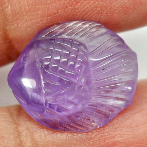 Natural Purple Amethyst 7.98 Ct. Fish Carving 16.8 x 14.5 Mm. Unheated Gemstone From Brazil (1 of 3)