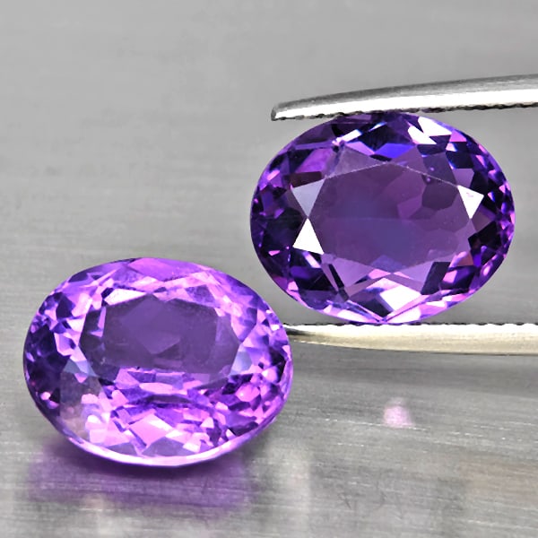 Natural Purple Amethyst 9.21 Ct. 2 Pcs Oval Shape 12.3 x 9.3 Mm Gemstone From Brazil (1 of 3)