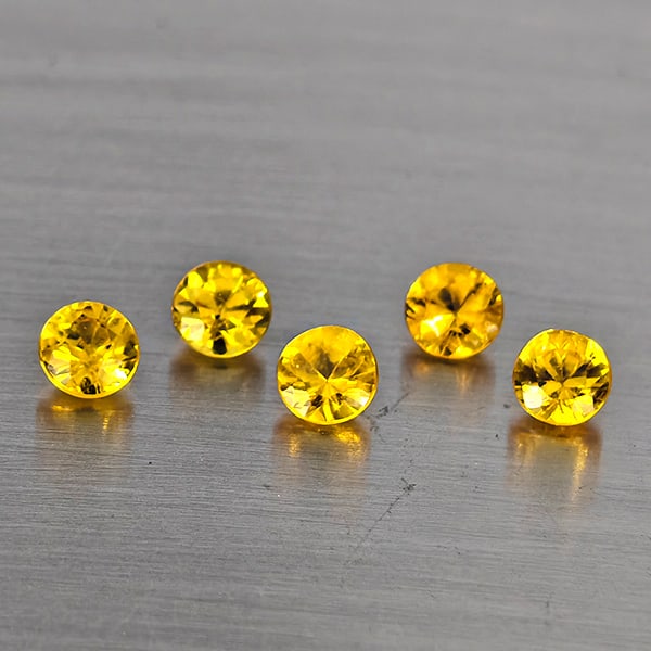 Natural Yellow Songea Sapphire 0.86 Ct. 5 Pcs Round Diamond Cut 3.4 Mm Gemstone from Tanzania: Product ID: 806130521 Product Name: Natural Blue Sapphire Weight: 0.86 CT. Size: 3.4 x 3.4 x 2.2 MM. Shape: Round Diamond Cut Color: Yellow Clarity:SI1 Luster: Good Gems Origin: Tanzania Treatment: He