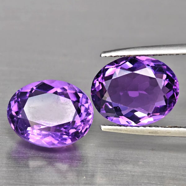 Natural Purple Amethyst 8.47 Ct. 2 Pcs Oval Shape 12 x 9.8 Mm Gemstone From Brazil (1 of 3)