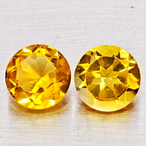 Natural Yellow Citrine 2.25 Ct. 2 Pcs. Round Shape 7.1 Mm. Gemstones From Brazil (1 of 3)