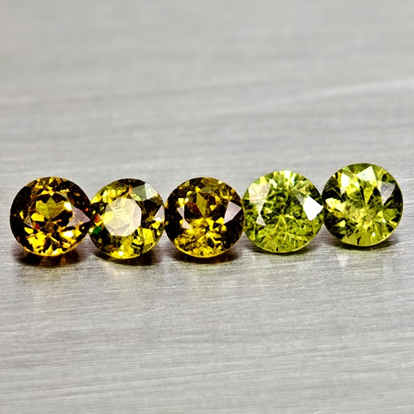 Natural Yellowish Green Demantoid Garnet 1.04 Ct. 5 Pcs Round Diamond Cut 3.5 Mm Gemstones From (1 of 3)