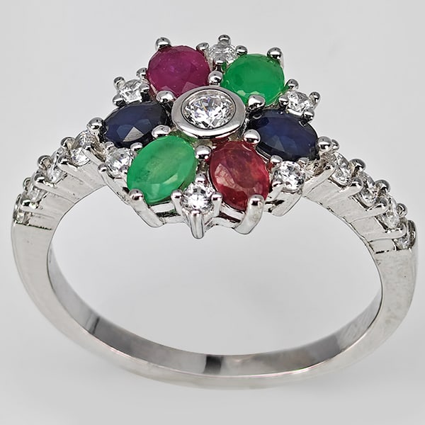 Natural Ruby Emerald And Sapphrie with 925 Sterling Silver Ring Jewelry 3.45 Grams Size 8 (1 of 3)