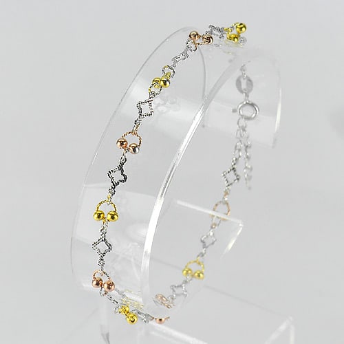 925 Sterling Silver Bracelet Jewelry Rose Gold and Yellow Gold Platedn Length 7 Inch. (1 of 3)