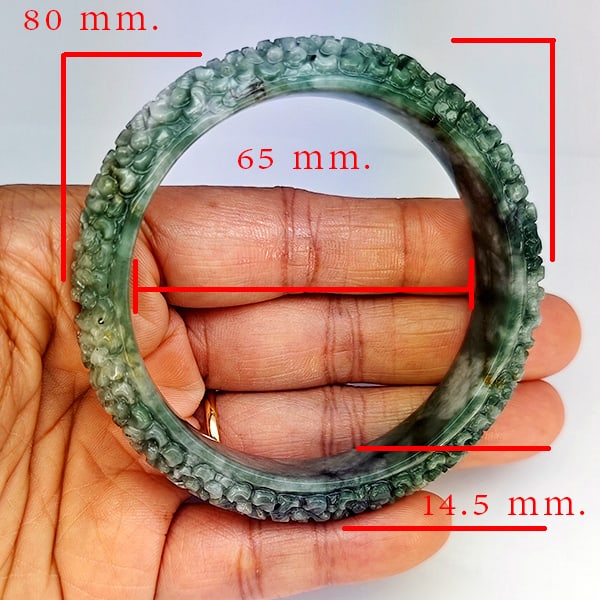 Natural Green Jade Bangle Carving 281.03 Ct. Diameter 60 Mm. Gemstone From Thailand (1 of 3)