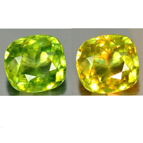 Natural Green Sphene with Rainbow Spark 2.39 Ct. Cushion Shape 8.3 x 7.7 Mm. Unheated Gemstone From (1 of 3)