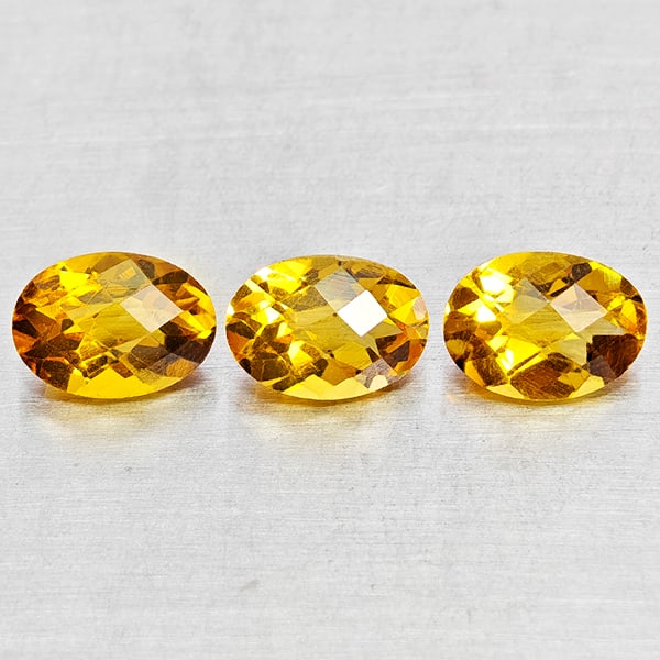 Natural Yellow Citrine 2.26 Ct. 3 Pcs Oval Checkerboard Cut 7.2 x 5.1 Mm Gemstone From Brazil (1 of 3)