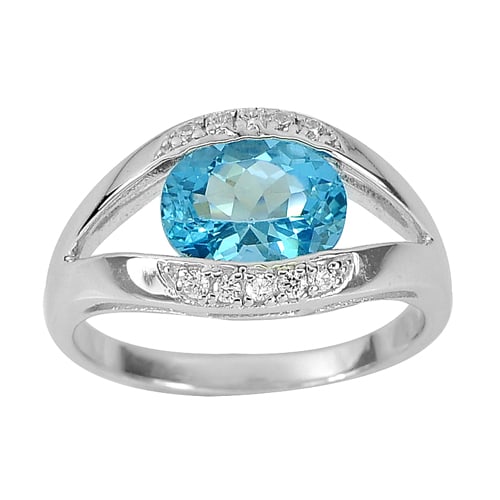 Natural Swiss Blue Topaz with 925 Sterling Silver Ring Jewelry 4.40 G. Size 9 (1 of 3)